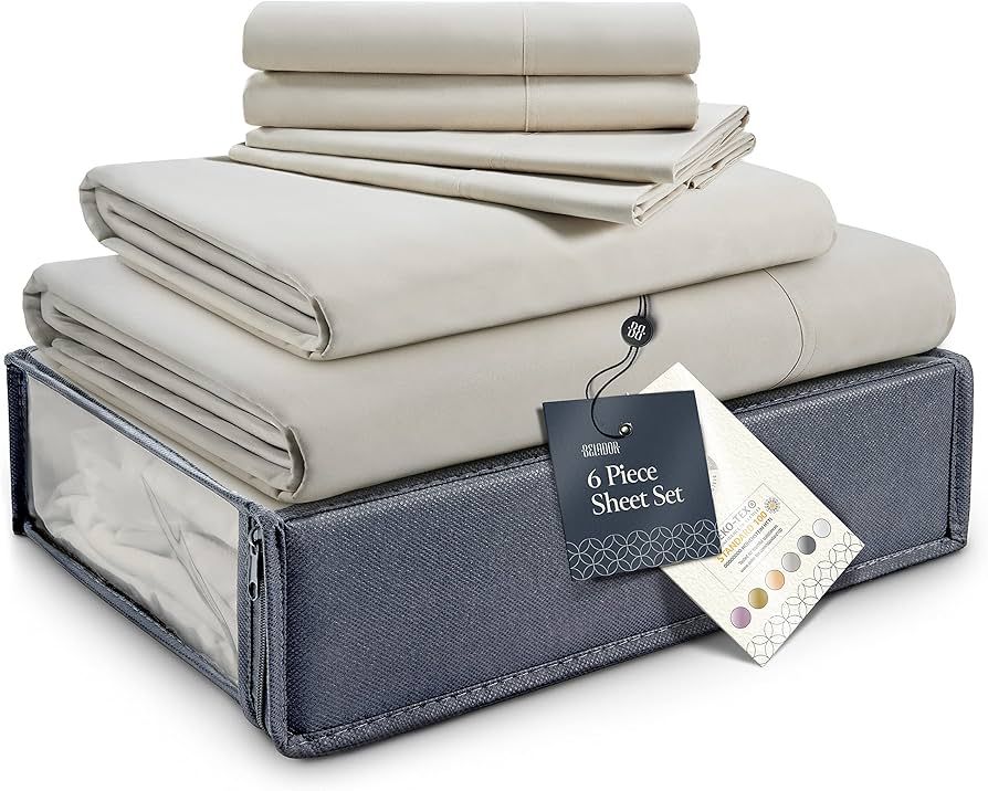 BELADOR Silky Soft Full Sheet Set - Luxury 6 Piece Bed Sheets for Full Size Bed, Secure-Fit Deep ... | Amazon (US)