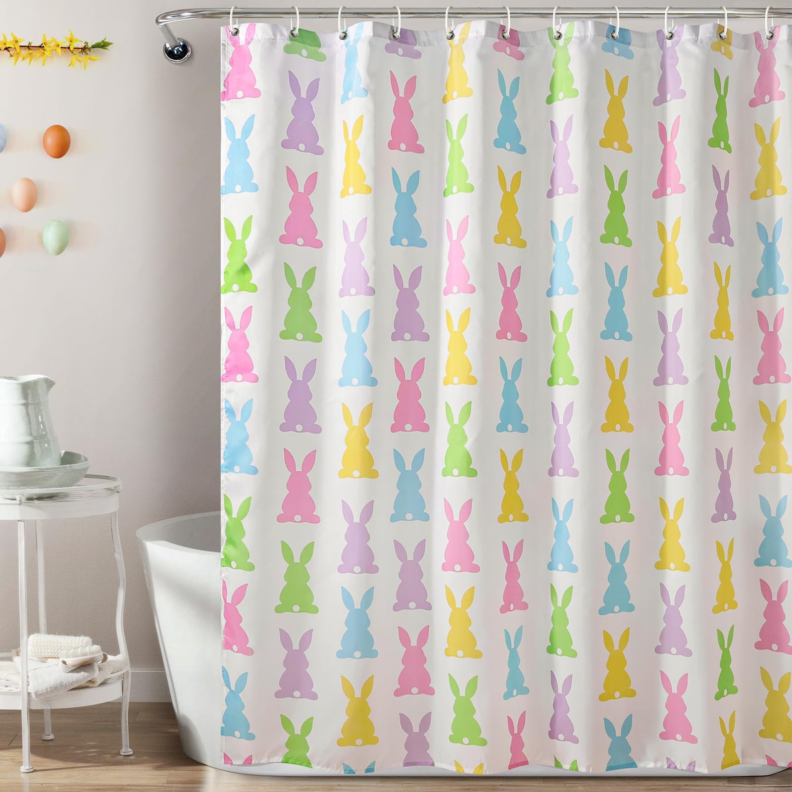 MelonBoat Easter Shower Curtain Set: Easter Bunny Bathroom Shower Curtain with Hooks, Colorful Ea... | Amazon (US)
