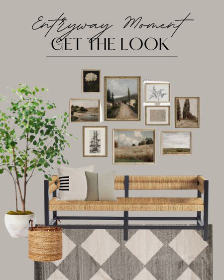 Get an inviting entryway moment with these accessories!! The diamond rug is from TJ maxx, the bench is on said at pottery barn, the tree is target, and the vintage prints are Etsy and printable at home. And the throw pillows are some of my favorites!!

#LTKhome #LTKHoliday #LTKstyletip