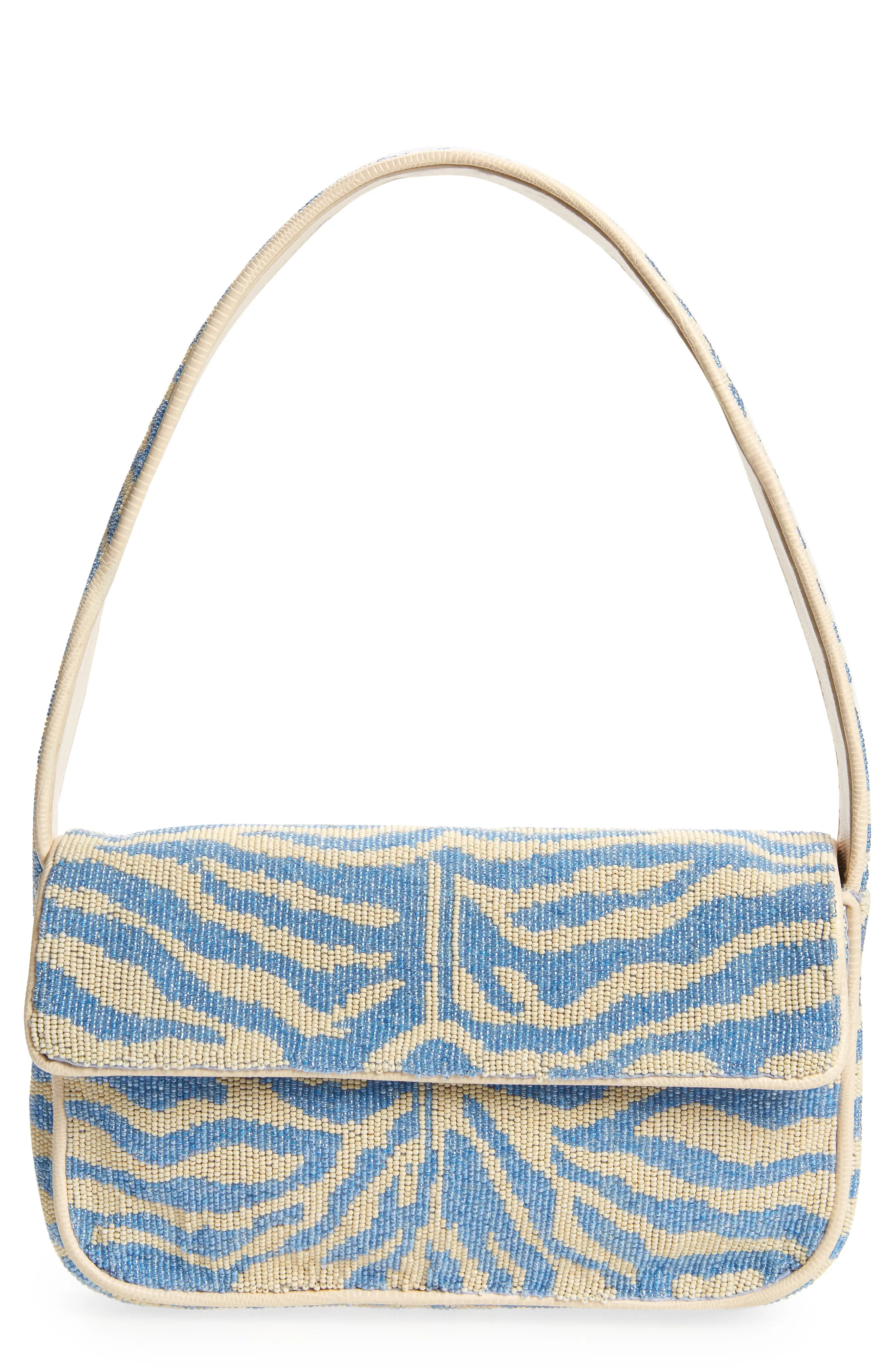 STAUD Tommy Beaded Shoulder Bag in Light Blue/Cream at Nordstrom | Nordstrom