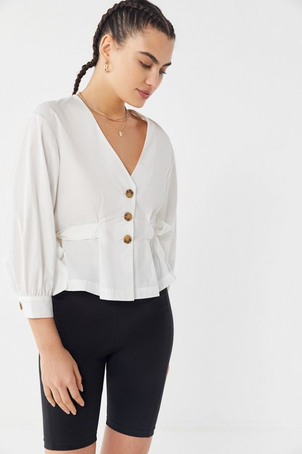 UO Libby Poplin Side-Tie Button-Front Top | Urban Outfitters (US and RoW)