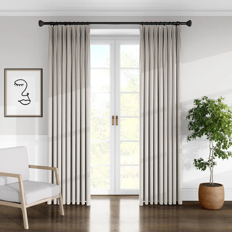 100% Cotton Striped Room Darkening Pinch Pleat Single Curtain Panel | Wayfair North America