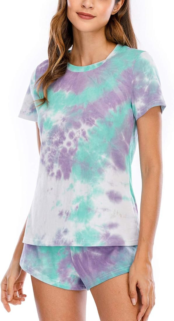 Lu's Chic Women's Cotton Pajama Set Summer Short Sleeve Top Shorts Pjs Soft Tie Dye Printed 2 Pie... | Amazon (US)