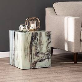 Poppiton Faux Marble Accent Table White/Brown - Aiden Lane | Target