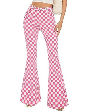 Bell Bottom Jeans for Women High Waisted Stretch Plaid Flare Jeans Denim Bootcut Pants | Amazon (US)