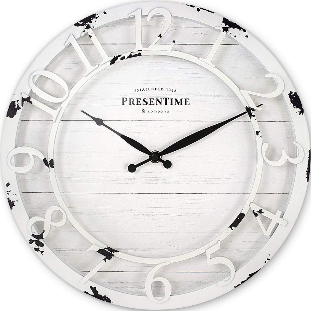 Presentime & Co 13" Farmhouse Series Wall Clock, Quartz Movement, Shiplap Style, Raised 3D Arabic... | Amazon (US)