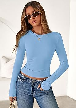 PRETTYGARDEN Women 2026 Fall Clothes Long Sleeve Shirts Ribbed Knit Fitted Basic Tee Going Out To... | Amazon (US)