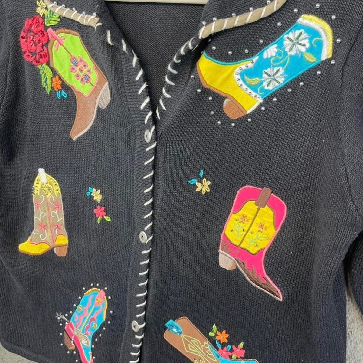 Vintage Embroidered Cowboy Boots Cardigan Size Medium | eBay US
