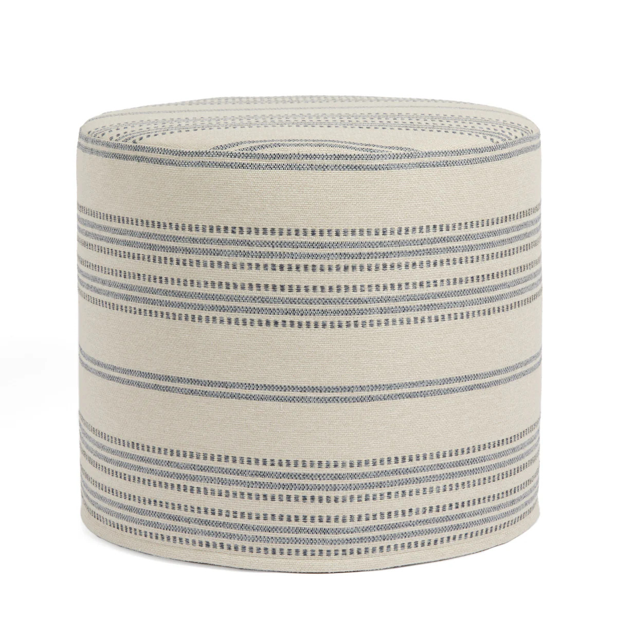 Hopper Stripe 18x16 Round Ottoman, Denim | Tonic Living