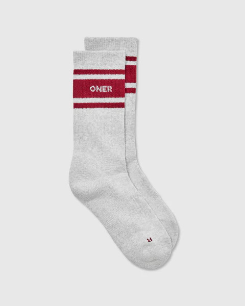 Varsity Long Crew Socks 1 Pack 
 Grey Marl/Ruby Red | Oner Active (UK / US)