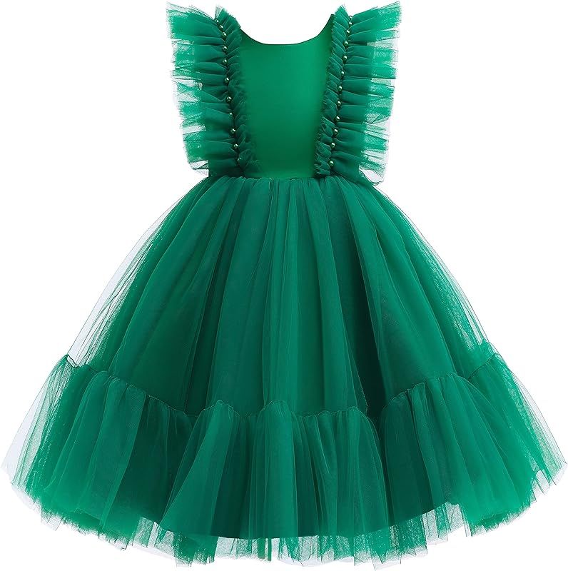 Weileenice Flower Girl Dress Ruffle Tulle Beads Toddler Wedding Pageant Ceremony Birthday Party Even | Amazon (US)