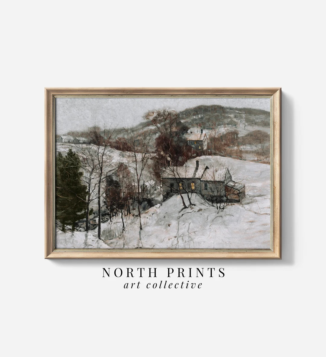 Winter Farmhouse Landscape Printable: Vintage Christmas Art (digital Download) W-132 - Etsy | Etsy (US)