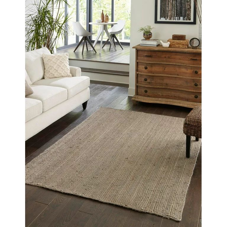 Unique Loom Braided Jute Collection Area Rug - Dhaka (5' 1" x 8' Rectangle Gray) | Walmart (US)