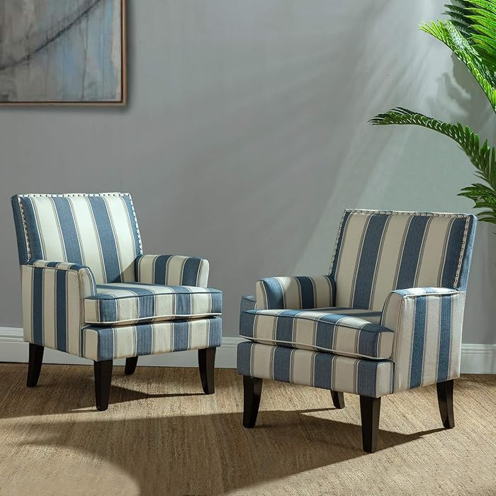 HULALA HOME Modern Accent Chairs Set of 2, Farmhouse High Back Striped Chairs with Wooden Legs & ... | Amazon (US)