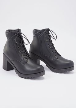 Black Faux Leather Heeled Work Boots | rue21