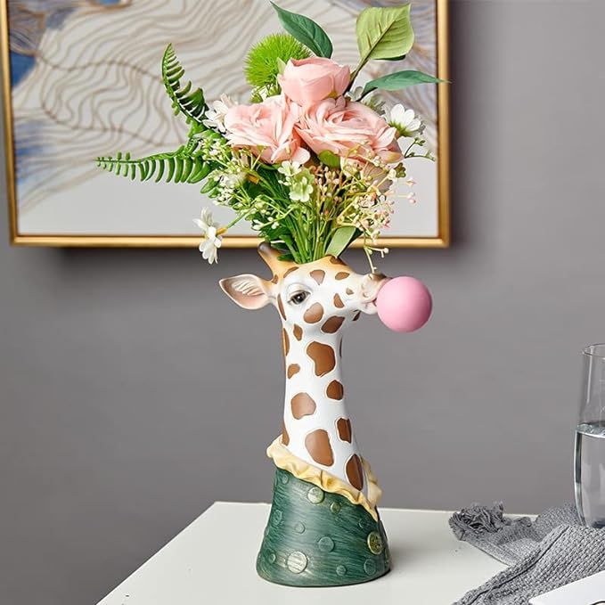 Durx-litecrete Giraffe Blowing Bubbles Creative Vase Decoration Ornaments Art Vase Artificial Flo... | Amazon (US)