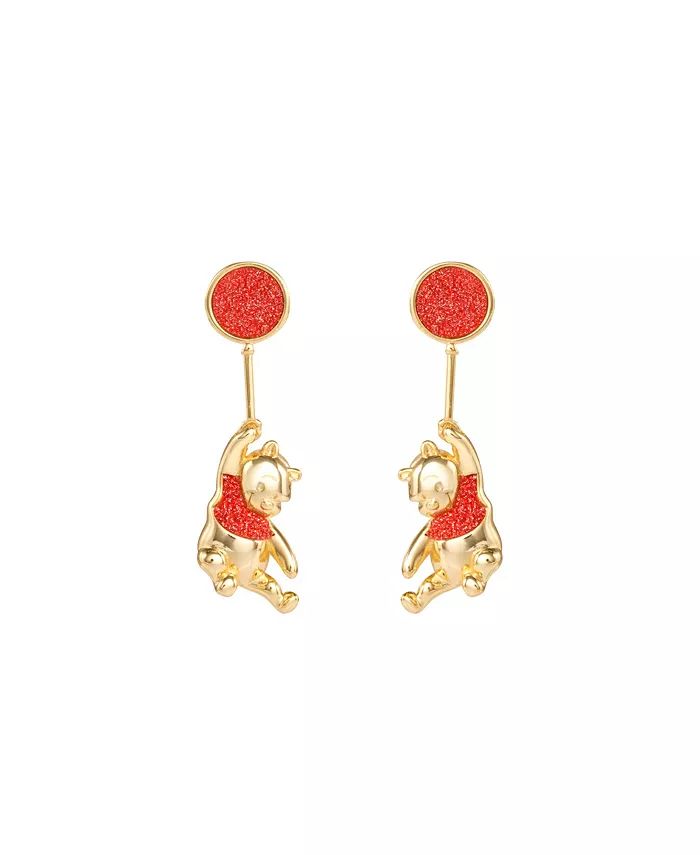Disney Womens Winnie the Pooh Gold Plated Red Glitter Balloon Swinging Earrings - Macy's | Macy's