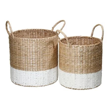 Mainstays Round Color Block Paper Rope Basket, Set of 2, Natural and White - Walmart.com | Walmart (US)