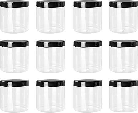 Lawei 12 Pack Plastic Jars with Lids, 16 Oz Clear Storage Jars with Black Screw Lids, Refillable ... | Amazon (US)