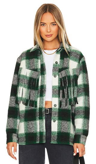 Johnnie Plaid Fringe Shacket in Green | Revolve Clothing (Global)