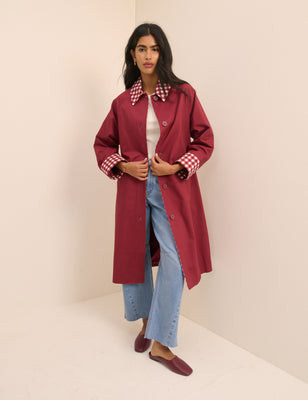 Red Gingham Trim Trench Coat | Nobody's Child