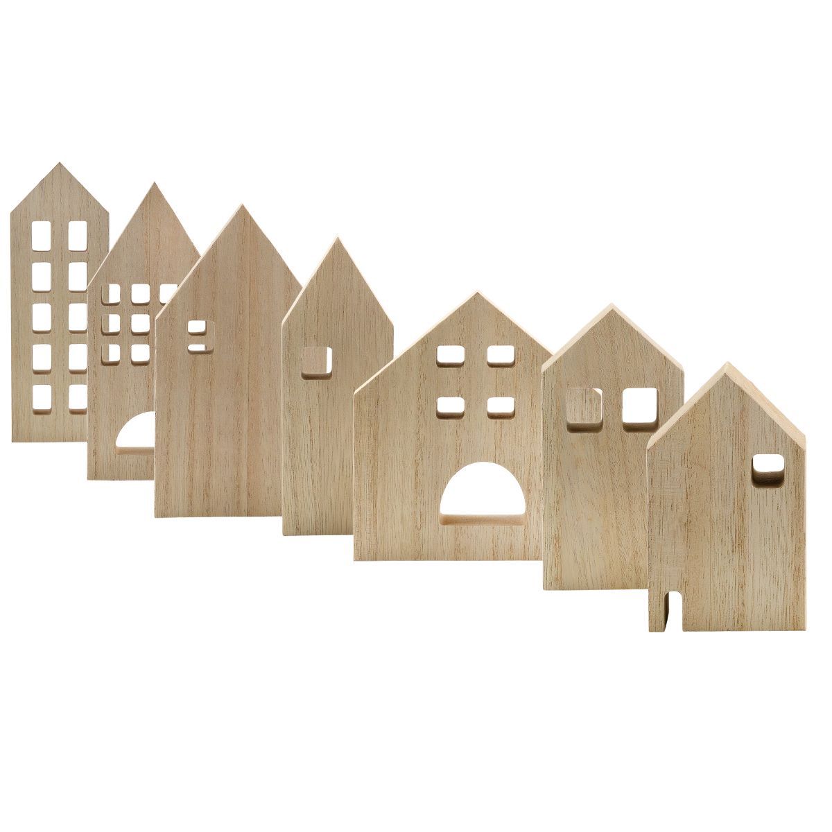 Auldhome Design- Wood House Silhouettes, Christmas Holiday Wood Cutout Figures Set of 7 | Target