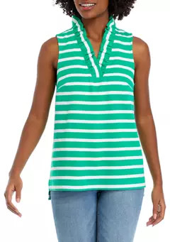 Crown & Ivy™ Women's Sleeveless Knit Ruffle Neck Top | Belk