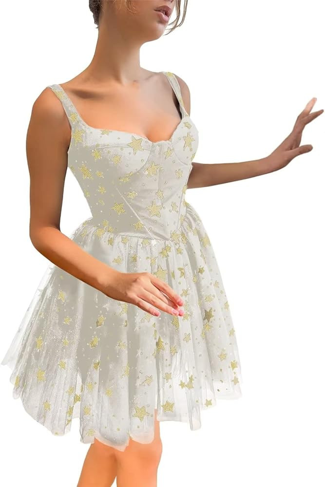 UZN Sparkly Starry Tulle Homecoming Dresses for Teens Short Sleeveless Formal Prom Party Gowns | Amazon (US)
