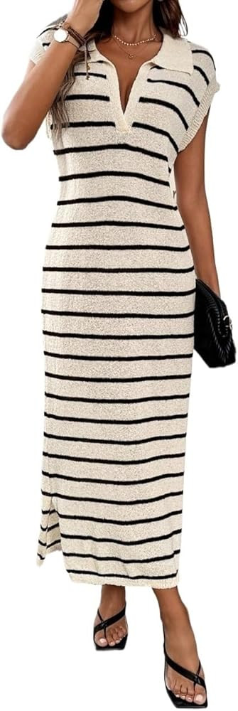 Women's Dress Sweater Sleeveless Striped Vest Dress | Amazon (US)