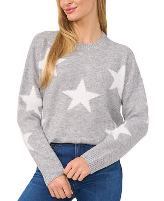 CeCe Women's Star-Print Long-Sleeve Crewneck Sweater - Macy's | Macy's