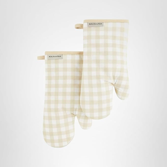 KitchenAid Gingham Oven Mitt 2-Pack Set, Milkshake, 7"x13" | Amazon (US)