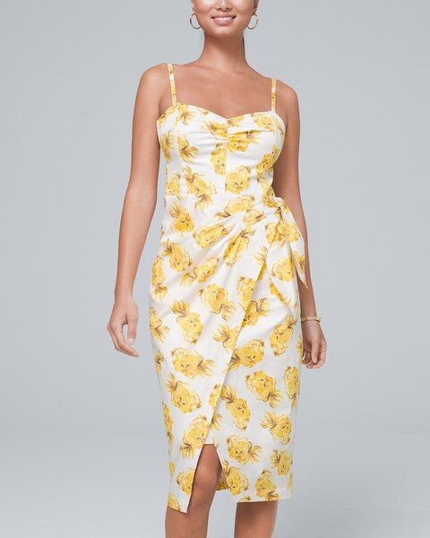 Pineapple-Print Sateen Faux Wrap Dress | White House Black Market