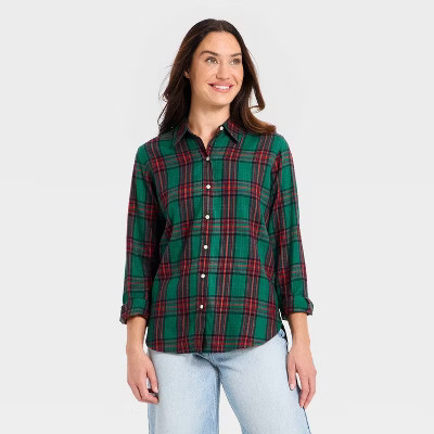 Women's Long Sleeve Collared Flannel Button-Down Shirt - Universal Thread™ | Target
