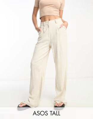ASOS DESIGN Tall linen dad pants in stone | ASOS (Global)