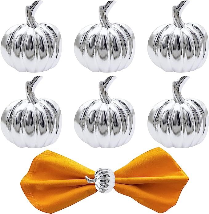 Legigo Set of 6 Halloween Napkin Rings for Dinning Table Settings- Silver Rustic Pumpkin Napkin H... | Amazon (US)