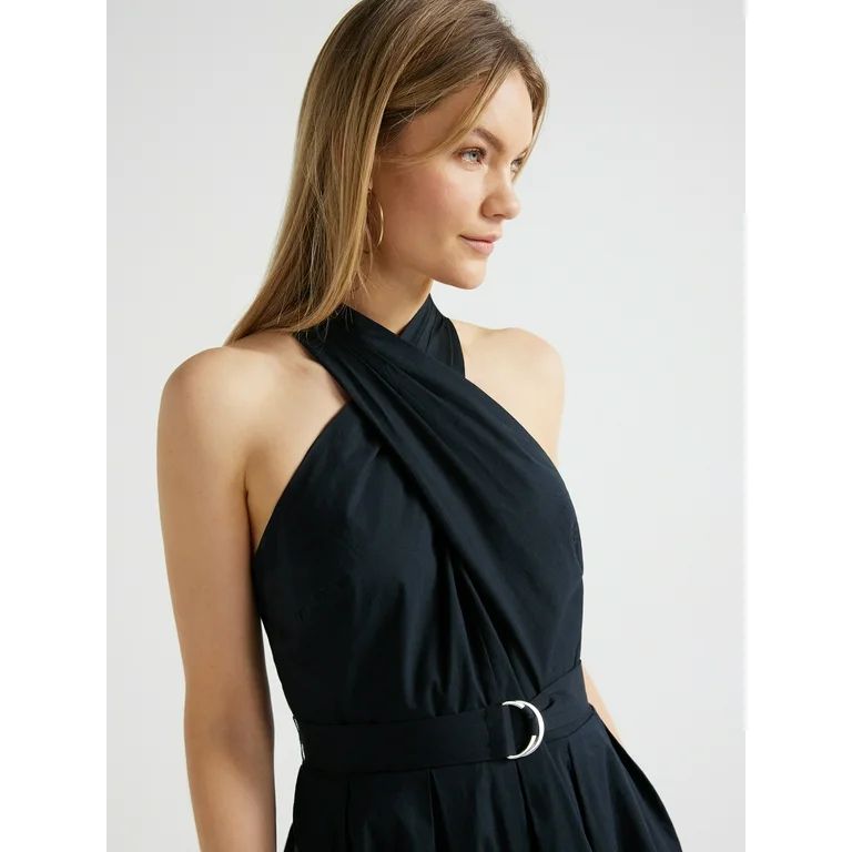 Scoop Women's Belted Halter Midi Dress, Sizes XS-XXL | Walmart (US)
