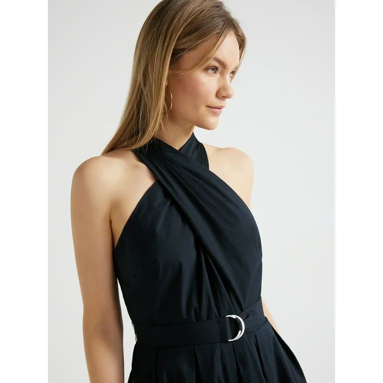 Scoop Women's Belted Halter Midi Dress, Sizes XS-XXL - Walmart.com | Walmart (US)