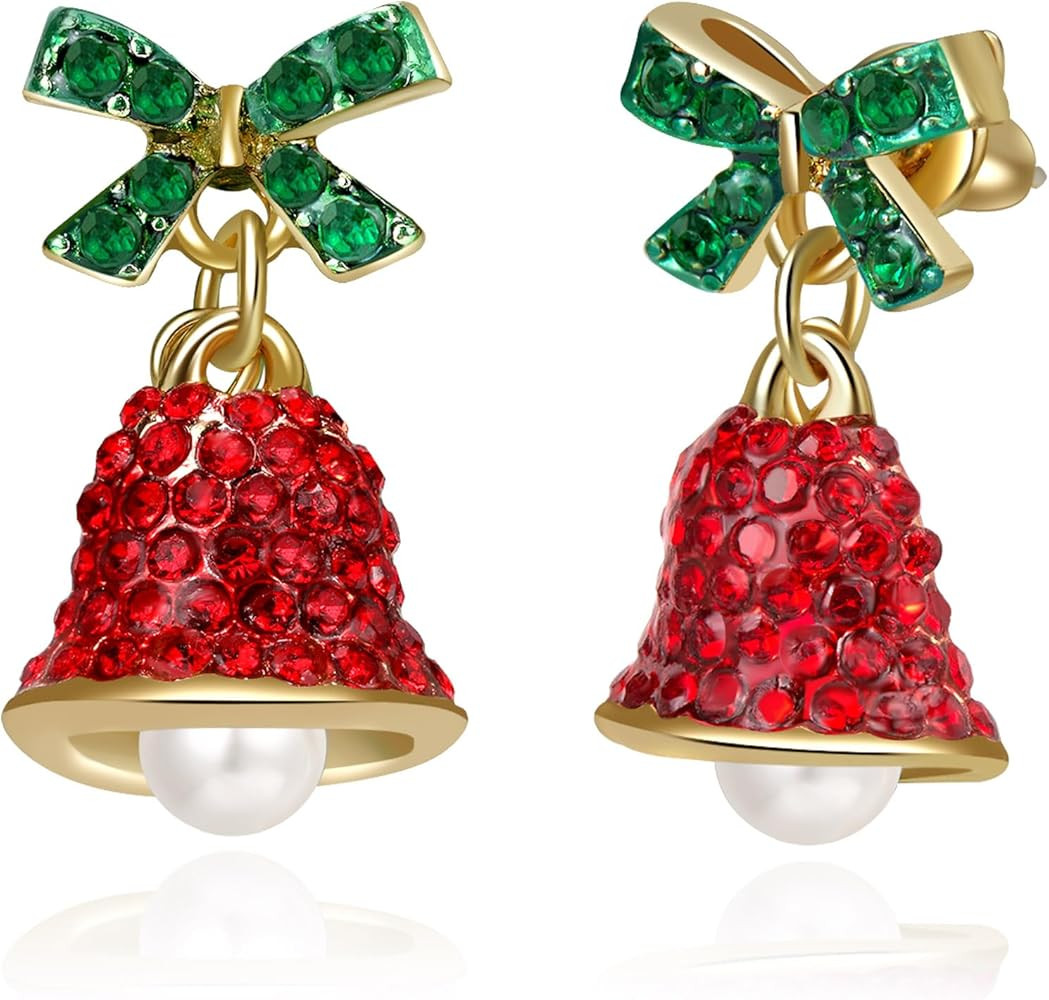 Red Crystal Bell Christmas Hat Earrings for Women, Santa Claus & Christmas Tree Dangle Drop Earri... | Amazon (US)