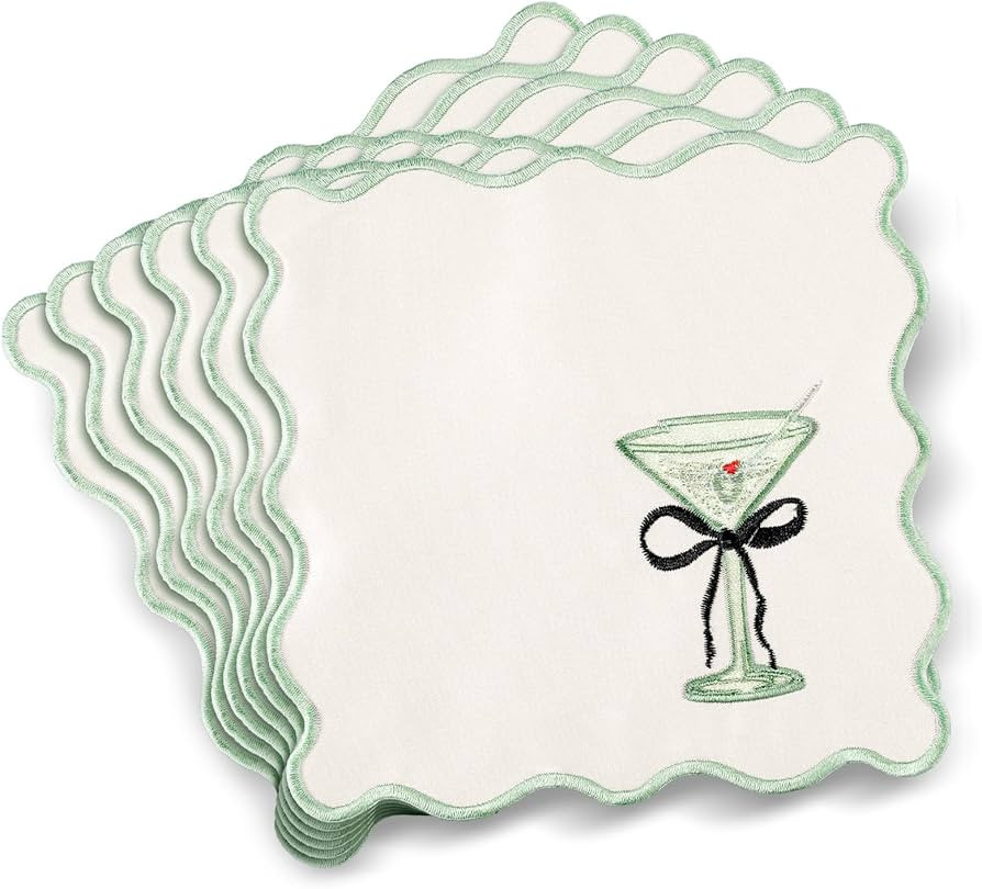 12 Pcs Martini Cocktail Napkins Cloth Scalloped Embroidery a Tini Bit Older Party Supplies 6"x6" ... | Amazon (US)
