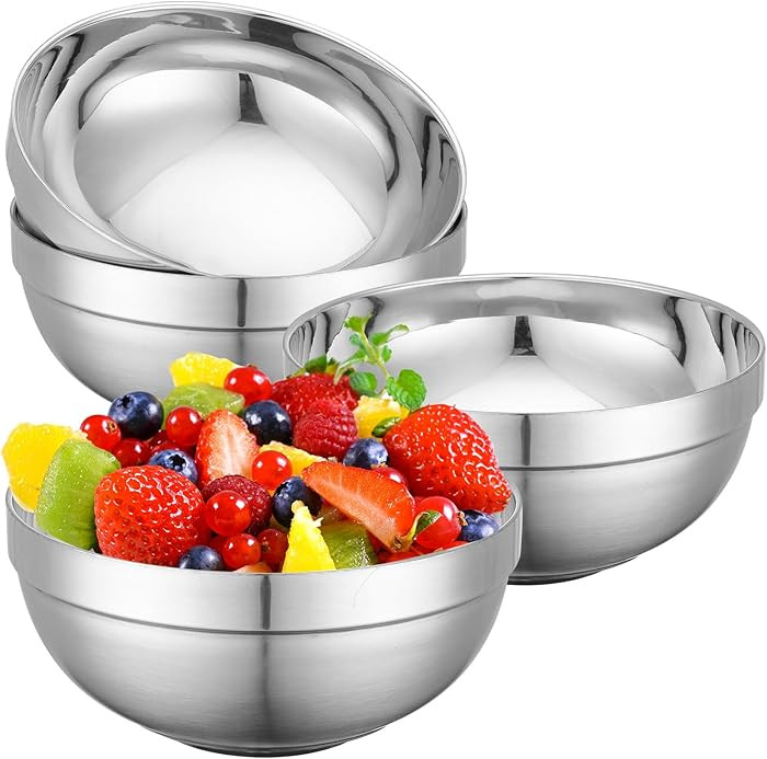 Stainless Steel Bowls, 4 Pack 5.9in 20.6oz 610ml Medium SUS304 Double Wall Insulated Stackable Me... | Amazon (US)