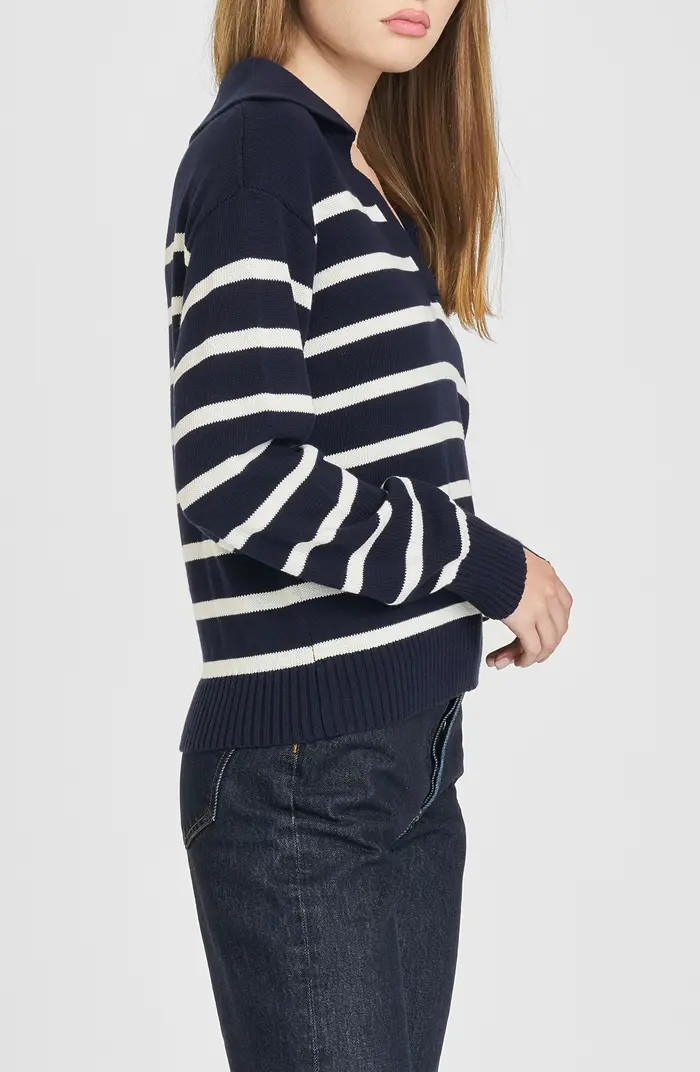 Port Stripe Johnny Collar Cotton Sweater | Nordstrom