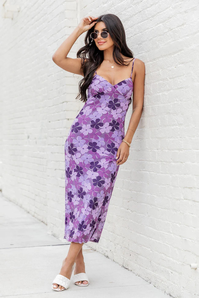 Looking Good Purple Floral Tank Strap Midi Dress | Pink Lily