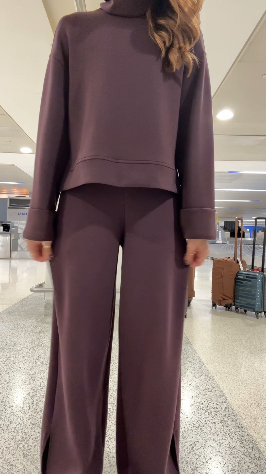 My travel outfit of the day. Airport outfit. Spanx matching set in truffle brown. New wide leg pants with zipper pockets in XS petite - runs a little big so size down if in-between. XS in turtleneck top. Beis luggage and matching luggage covers. Tory Burch suede sneakers - I went up half a size. MZ Wallace large tote bag. 

#LTKTravel #LTKootd #LTKdayinmylife