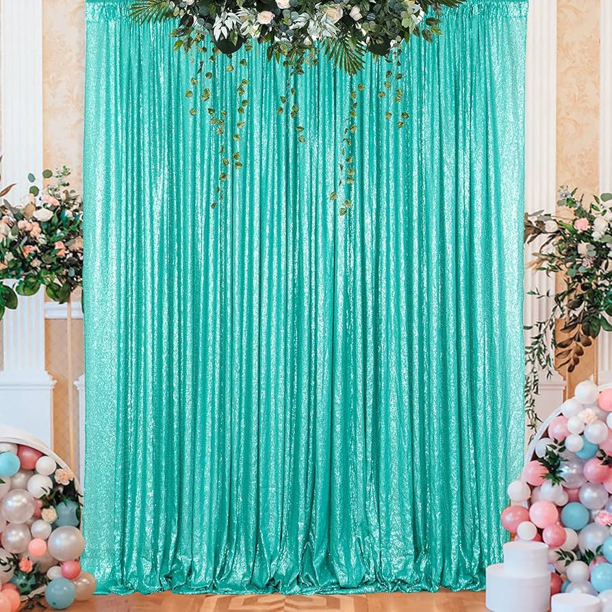 ShinyBeauty 4FTx7FT Happy Birthday Backdrop | Prince Teal Sequin Curtain | Glitter Photography Ba... | Amazon (US)