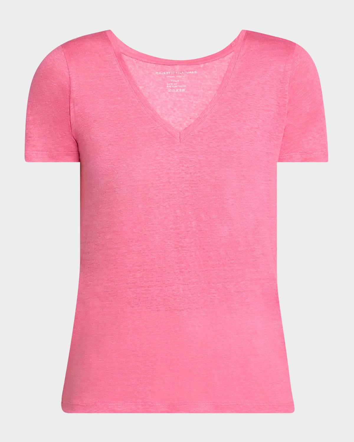 V-Neck Short-Sleeve Stretch Linen T-Shirt | Neiman Marcus