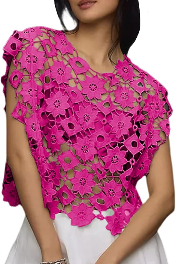 Yimoon Women's Hollow Out Floral Lace Vest Sleeveless Crewneck Cover Up Summer Going Out Tops | Amazon (US)