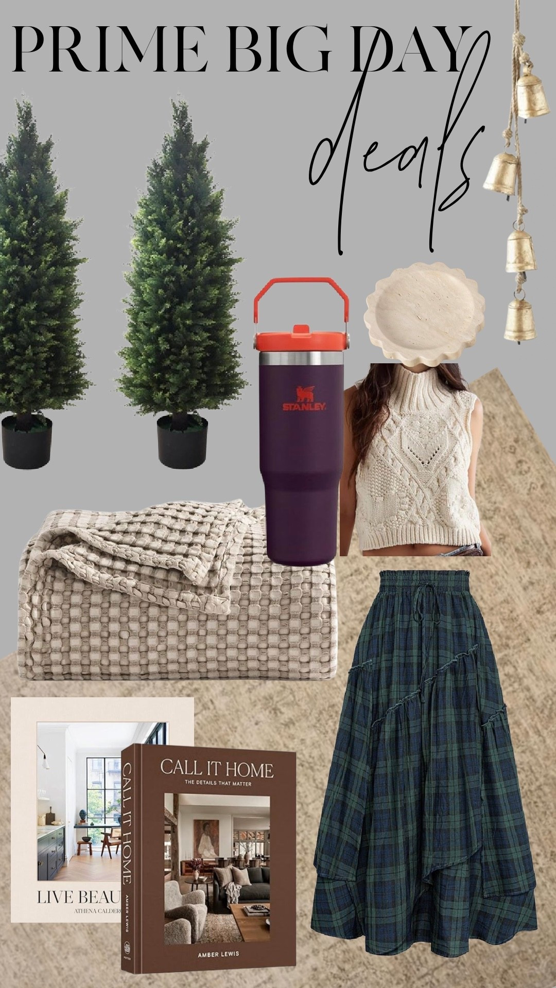 Prime Big Day is the perfect time to snag holiday + cozy home finds (and even a few style staples) at amazing prices.
Sharing my top picks: the most realistic potted faux trees, a textured neutral throw, my go-to Stanley tumbler, favorite coffee-table books (Live Beautiful & Call It Home), rustic hanging bells, and a few cute fall wardrobe pieces — all marked down for a limited time.

#LTKBeauty #LTKSaleAlert #LTKHome