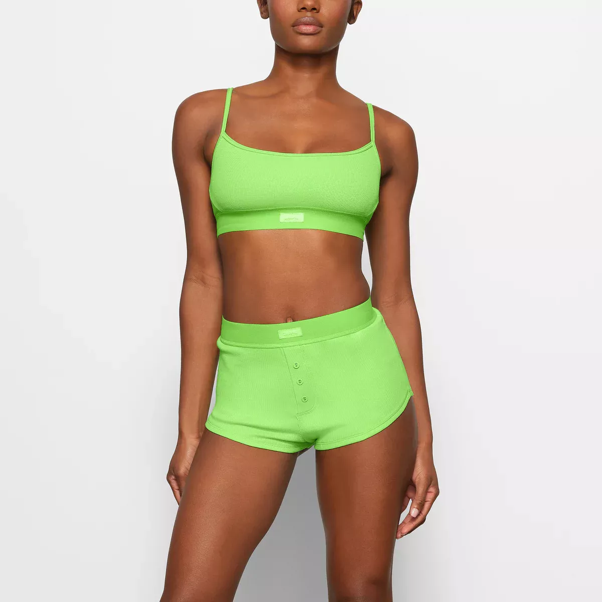 Discount SKIMS Bras Promotions - Cotton Rib Scoop Bralette Womens Neon Green