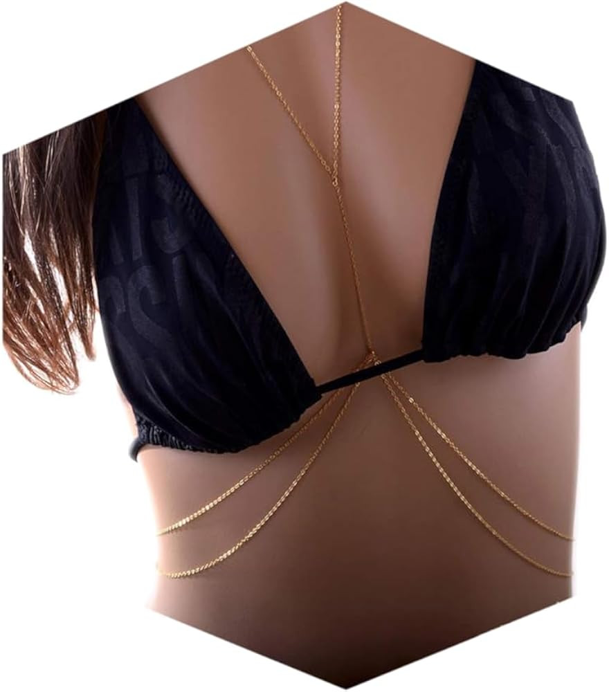 14K Gold Plated Sexy Body Chains for Women, Layered Rhinestone Crossover Bikini Bra Body Jewelry,... | Amazon (US)