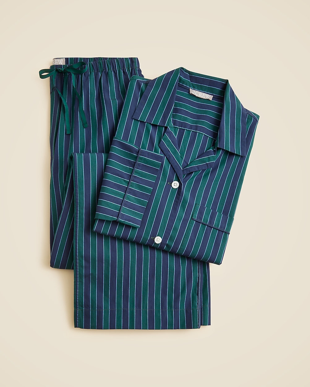Cotton poplin long-sleeve pajama pant set in peppermint stripe | J. Crew US